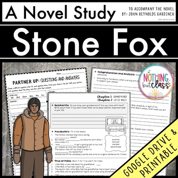 Preview of Stone Fox Novel Study Unit | Comprehension Questions with Activities & Tests