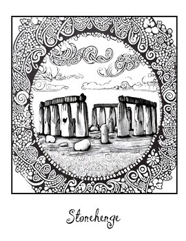 Preview of Stonehenge Coloring Page Free Zentangle