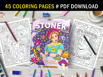 Preview of Stoner Coloring Book - 45 Psychedelic Adult Coloring Pages with Funny Trippy