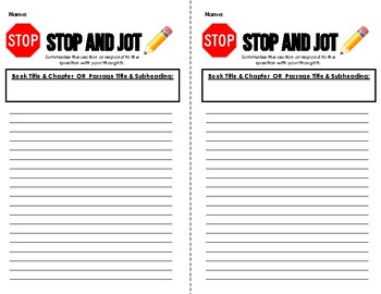Preview of Stop and Jot Note Template