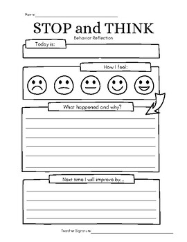 Stop and Think Behavior Reflection Form by Kayla Snyder | TPT