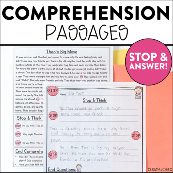 Preview of Comprehension Passages for First & Second Grade: Stop and Answer