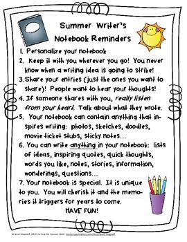 Preview of Stop the SUMMER SLIDE with WRITING!  Tips for Keeping Writer's Notebooks