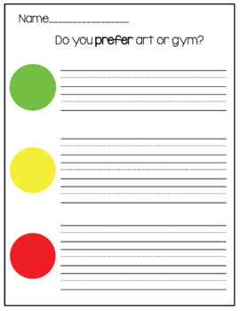 Preview of Stoplight Opinion Writing - Art or Gym?