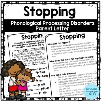 Preview of Stopping | Parent or Teacher Letter for Phonological Processing Disorders