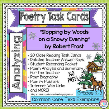 Preview of Stopping by Woods On a Snowy Evening by Robert Frost Poetry Analysis Task Cards