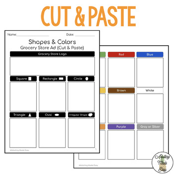 Shapes & Colors - Store Ad {Cut & Paste} Worksheets | TpT