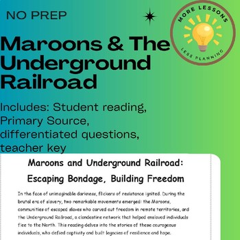 Preview of Stories of Maroons and the Underground Railroad: Reading Comprehension Worksheet