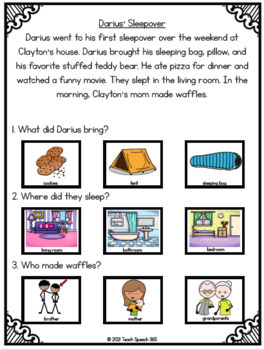 Stories with Visual Comprehension Questions for Speech Therapy | TPT