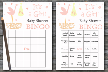 Stork Nest Baby Shower Bingo Cards It S A Girl Baby Shower Bingo Game 211