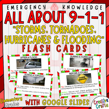 Preview of Storm, Tornado, Hurricane & Flood Safety Tips Flashcards with Google Slides