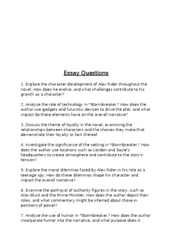 Stormbreaker (Alex Rider) : Reading comprehension & Essay questions ...