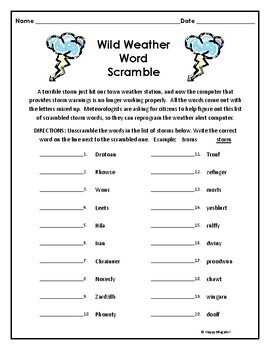 Storms Word Scramble Puzzle - Wild Weather Vocabulary Activity by