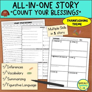 Preview of Story Activity for Mixed Speech Therapy Groups & Multiple Goals, Thanksgiving