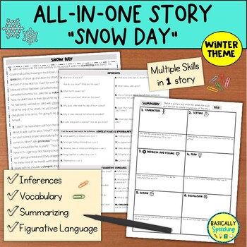 Preview of Story Activity for Mixed Speech Therapy Groups & Multiple Goals, Winter Theme