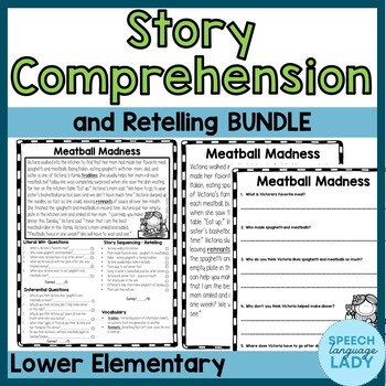 Preview of Story Comprehension | Literal and Inferential Questions, Retelling & Vocabulary