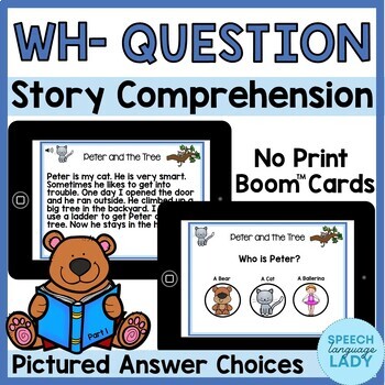 Preview of Listening Comprehension with WH Questions |  No Print BOOM Card Stories
