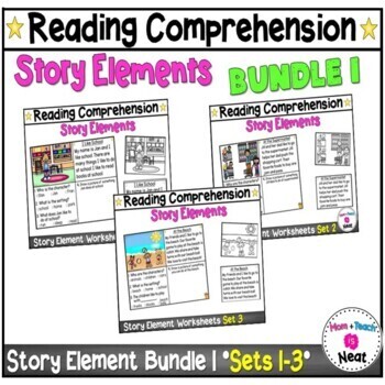 Preview of Kindergarten Story Element Reading Comprehension Worksheets (Bundle 1 Sets 1-3)
