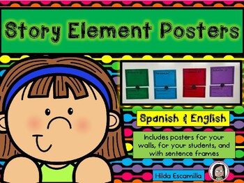 Preview of Story Element Posters - Rótulos de elementos de un cuento - Spanish & English