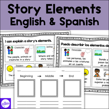 Preview of Story Elements Anchor Charts and Graphic Organizers in English and Spanish