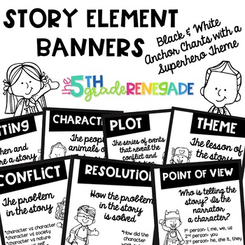 Story Elements Black and White Banners with a Superhero Theme for Easy ...