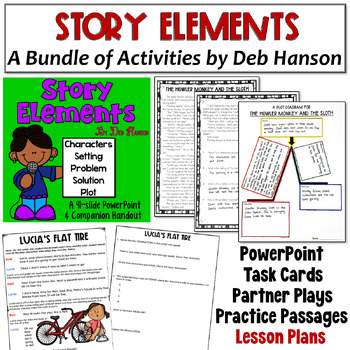 Preview of Story Elements Bundle: Practice Passages, Task Cards, and PowerPoint