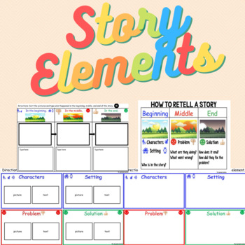 Preview of Story Elements - Character, Setting, Problem/Solution, BME - DIGITAL & PRINTABLE