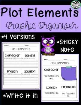 Preview of Plot Elements- Character Setting Problem Solution Sticky Note Graphic Organizer