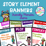 Story Elements Colored Banners with a Friendly Monster Theme