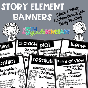 Story Elements Colored and Black & White Banners Combo with Cute Kids