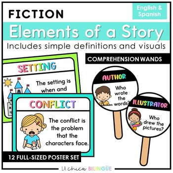 Story Elements Poster Set & Comprehension Wands by La Chica Bilingue