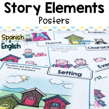 Preview of Story Elements Posters | in English & Spanish | Dual Language