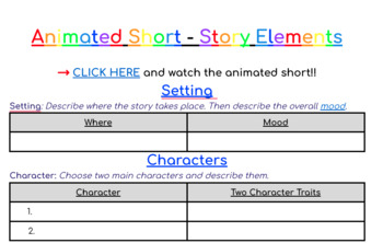 Preview of Story Elements Practice using an Animated Short (Partly Cloudy)