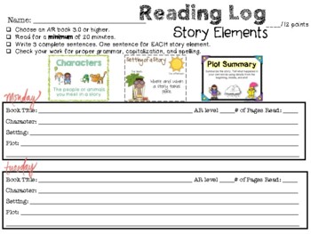 Story Elements Reading Log by Dee Dulin | Teachers Pay Teachers