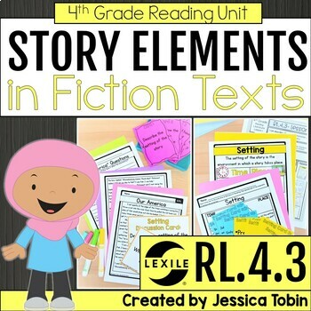 Preview of Story Elements Unit, Graphic Organizer, Anchor Chart RL.4.3 - 4th Grade Reading