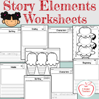 Preview of Story Elements Worksheets/ Setting, Characters, Beginning, Middle, End