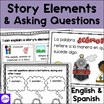 Preview of Story Elements and Asking Questions Graphic Organizers in English and Spanish