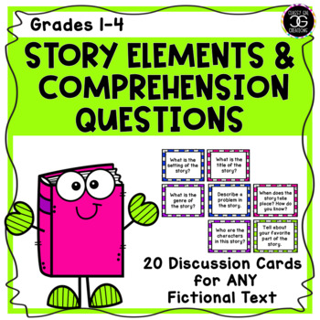 Preview of Story Elements and Comprehension Question Discussion Cards For Fictional Text