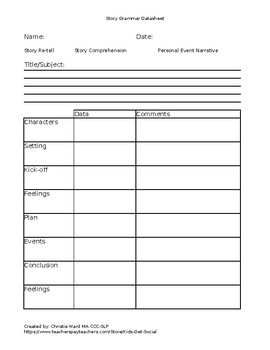 Preview of Story Grammar Datasheet