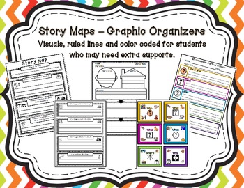 Preview of Story Maps-Graphic Organizers with Visuals and Ruled Lines