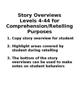 Preview of Story Overviews Levels 4-44 for Comprehension/Retelling Purposes