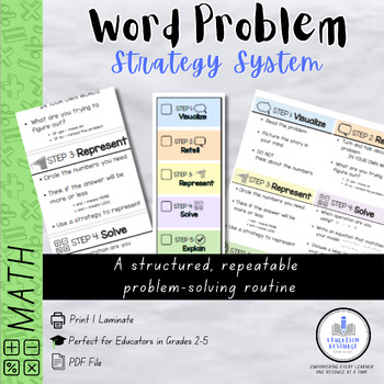 Preview of Word Problem Strategy System|Posters, Desk Mat, Checklist, Bookmark|Grades 2-5