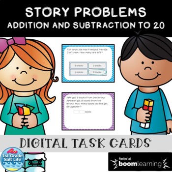 Preview of Story Problems Addition and Subtraction BOOM learning cards