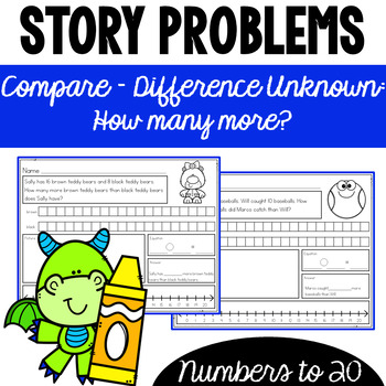 Preview of Story Problems - Compare Difference Unknown to 20 (How many more?) Word Problems