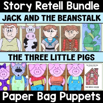 Preview of Story Retell Paper Bag Puppets | Three Little Pigs | Jack and the Beanstalk