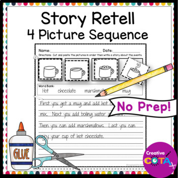 Preview of Sequencing Story Events Retell Writing Activities & Cut and Paste Worksheets