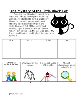 Preview of Story Sequencing Activity- The Mystery of the Little Black Cat
