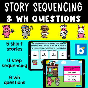 Preview of Story Sequencing & WH Questions Boom Cards | Reading Comprehension Activities