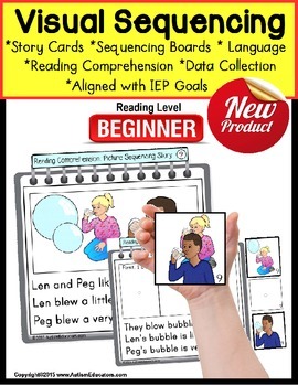 Preview of Story Sequencing with Pictures and Text BEGINNING READERS with DATA/IEP Goals