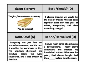 Preview of Story Starters - 100 card set with beginnings to short stories or narratives